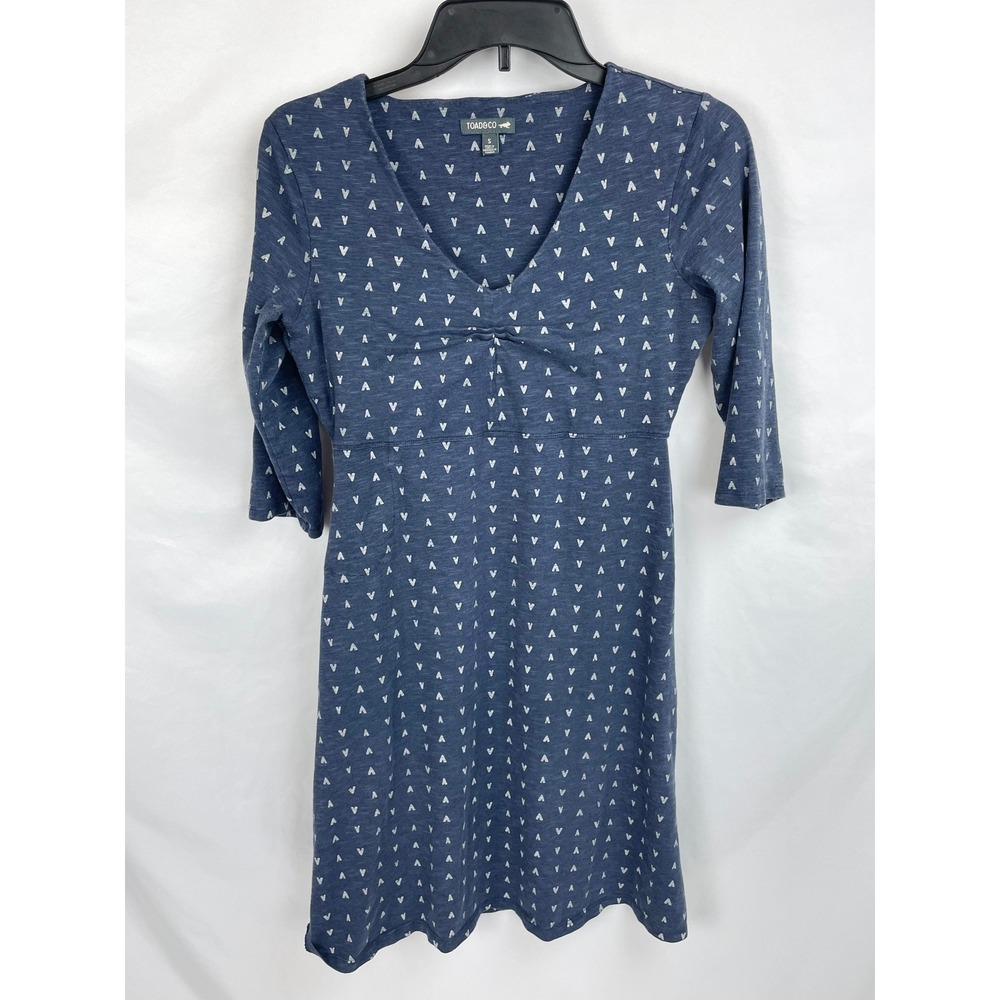 Toad & Co. Rosalinda Dress Small Blue V-Neck 3/4 Sleeve